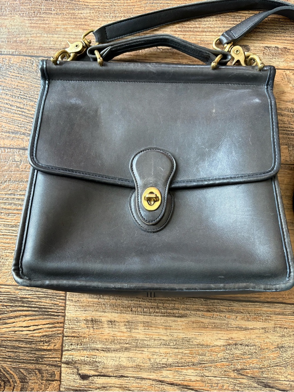 Coach Willis Dark  Gray Satchel Top Handle Bag Gold Hardware Turn Lock  Vintage - Picture 2 of 16
